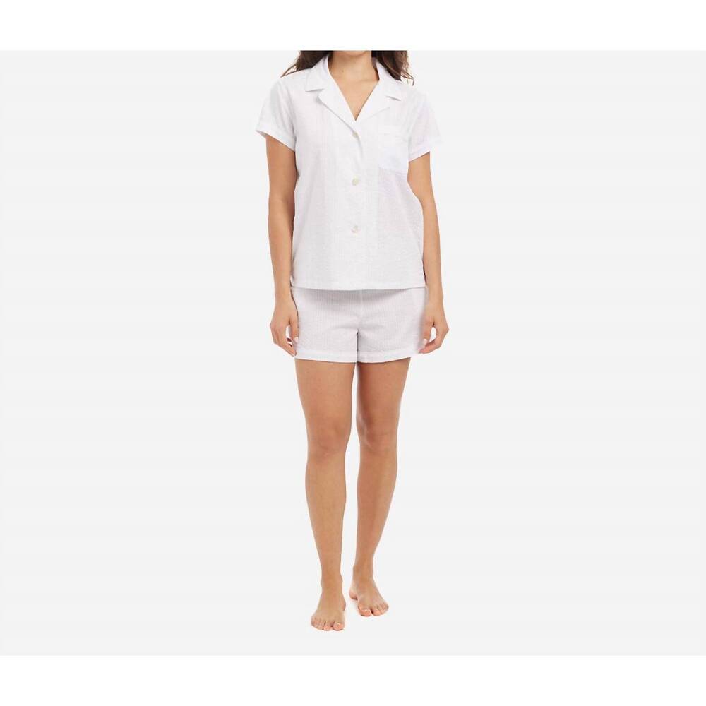 NEW THE SLEEP CODE seersucker cotton classic short pj set in white